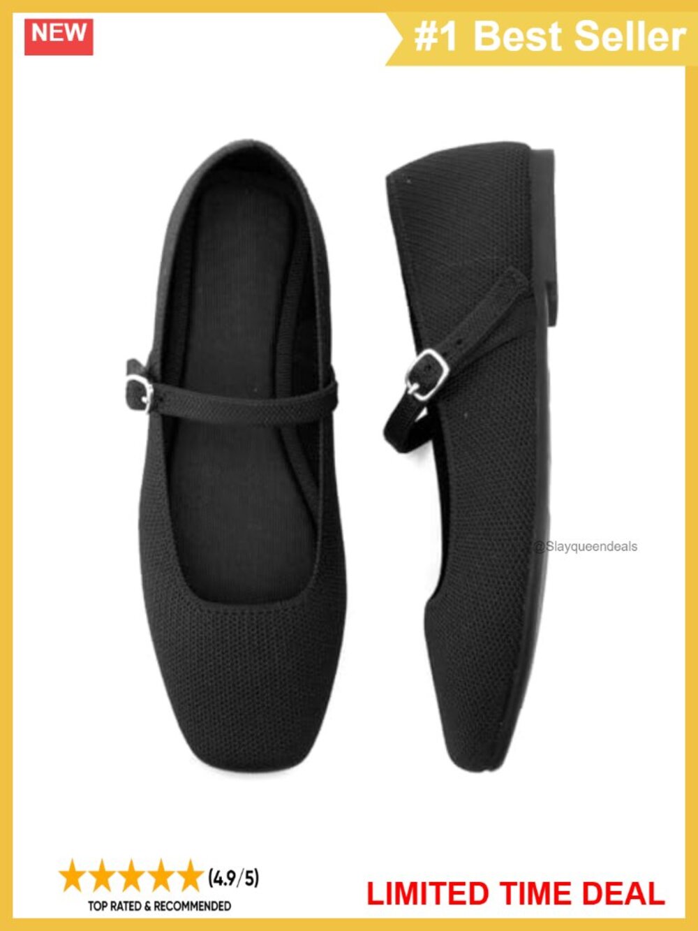 Knit Flats Square Toe Ballet Flats with Ankle Strap Mary Jane Comfort